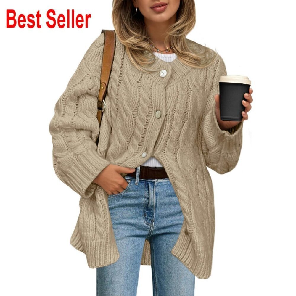 Chunky Cable Knit Cardigan Sweater Dress Oversized Chic Fall Winter Warm